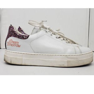Maje Fanny Dream Tomorrow Glitter White Leather Platform Lace Up Sneaker 39 US 9